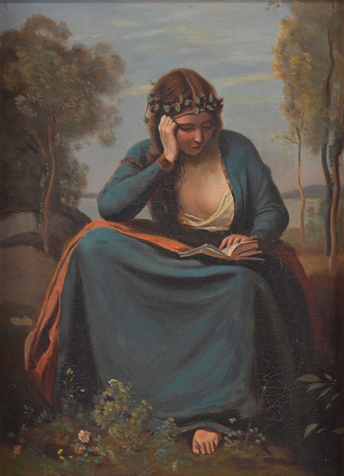 本を読む花冠の女、あるいはウェルギリウスのミューズ ジャン=バティス ト・カミーユ・コロー作の模写　1931 年